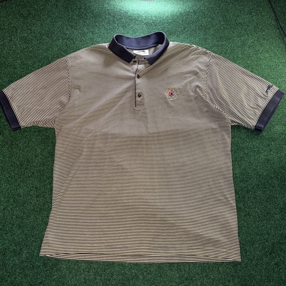 Slazenger Oakland Hills Country Club Golf Polo Men's Size Large Blue Stripe Polo
